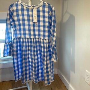 nwt ella gray blue checkered boho dress, size medium